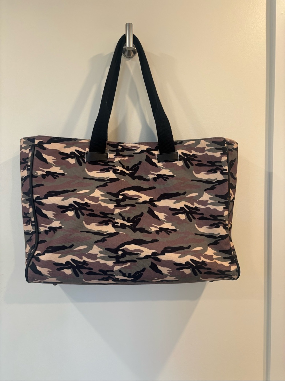 Sondra Roberts Squared Large Camouflage Canvas Tote Bag.
